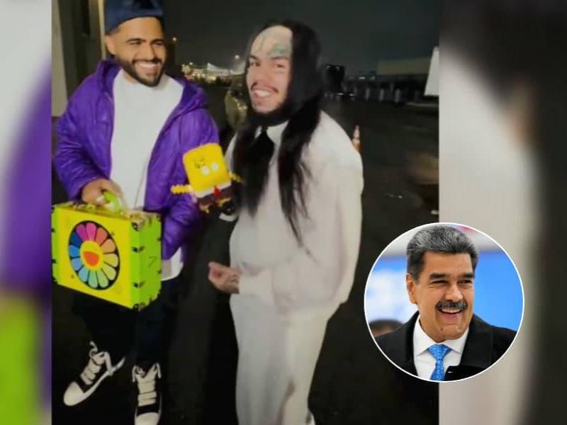 Tekashi 6ix9ine está sosteniendo el peluche de Bob Esponja autografiado por Nicolás Maduro. FOTO: Captura de pantalla