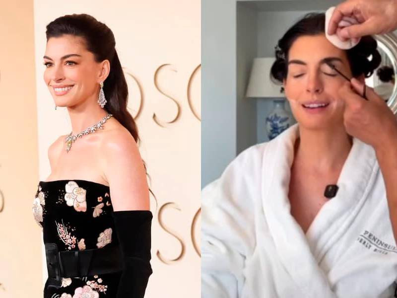 En los Óscar 2026, Hathaway usó un Valentino y joyas Bvlgari. FOTO: Getty / Captura de pantalla