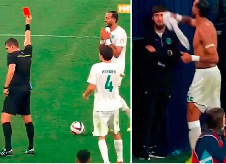 El momento en el que Nader Ghandri fue expulsado y cuando regala su camiseta. FOTOS PANTALLAZOS TOMADOS DE X