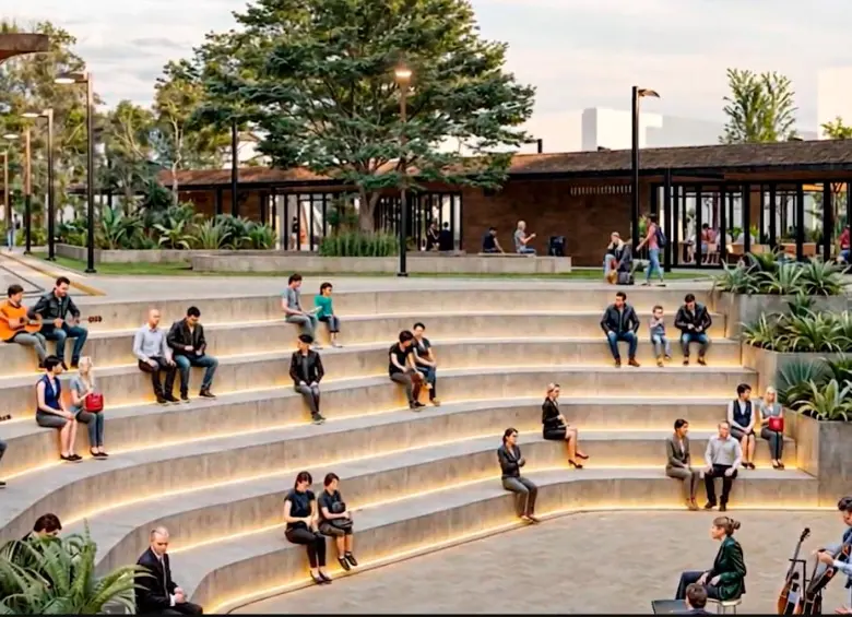 El proyecto incluye una media torta o teatrino donde se puedan presentar obras de teatro y conciertos o realizar ferias. FOTO: IMAGEN TOMADA DE RENDER