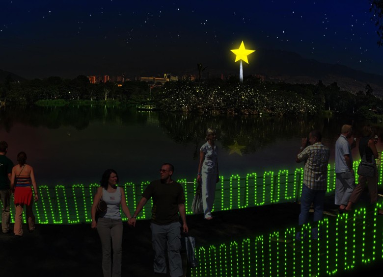 El lago del Parque Norte tendrá en su centro una estrella gigante. Foto Cortesía EPM