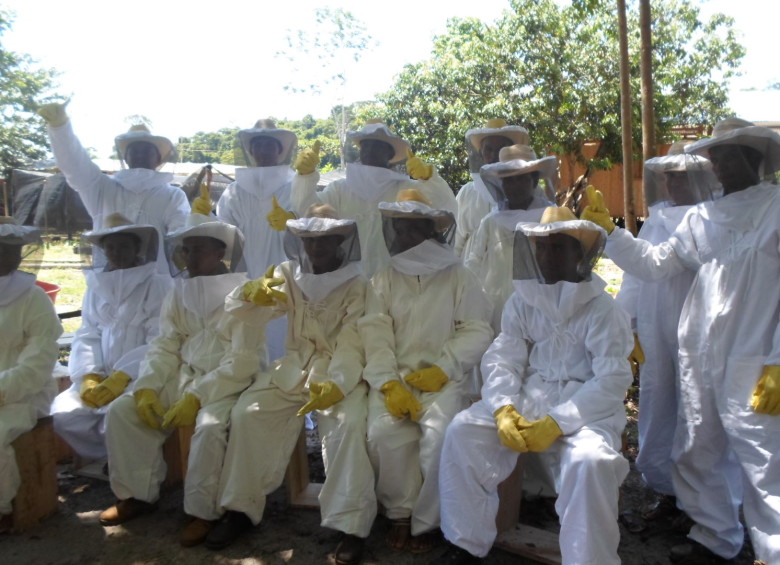 Uno de los grupos de apicultores de la región del Bajo Cauca, que cobija a 141 familias en toda la región. FOTO cortesía