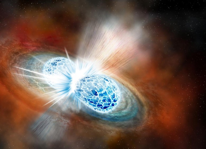 Concepción artística de la colisión explosiva de dos estrellas de neutrones, relacionado con el avance científico del año, comentado por la revista Science. FOTO CARNEGIE INSTITUTION FOR SCIENCE
