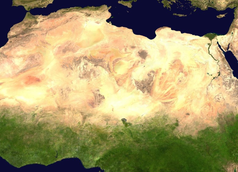 El gran desierto del Sahara, visto en esta imagen de satélite, sería verde si la rotación de nuestro planeta cambiara. FOTO Nasa
