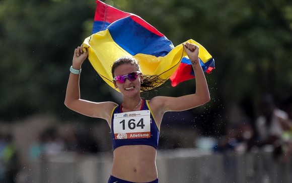La atleta colombiana celebrando su victoria en los pasados Juegos Bolivarianos. FOTO COLPRENSA