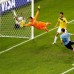 - El gol que Cuadrado le baja a James de cabeza ante Uruguay.