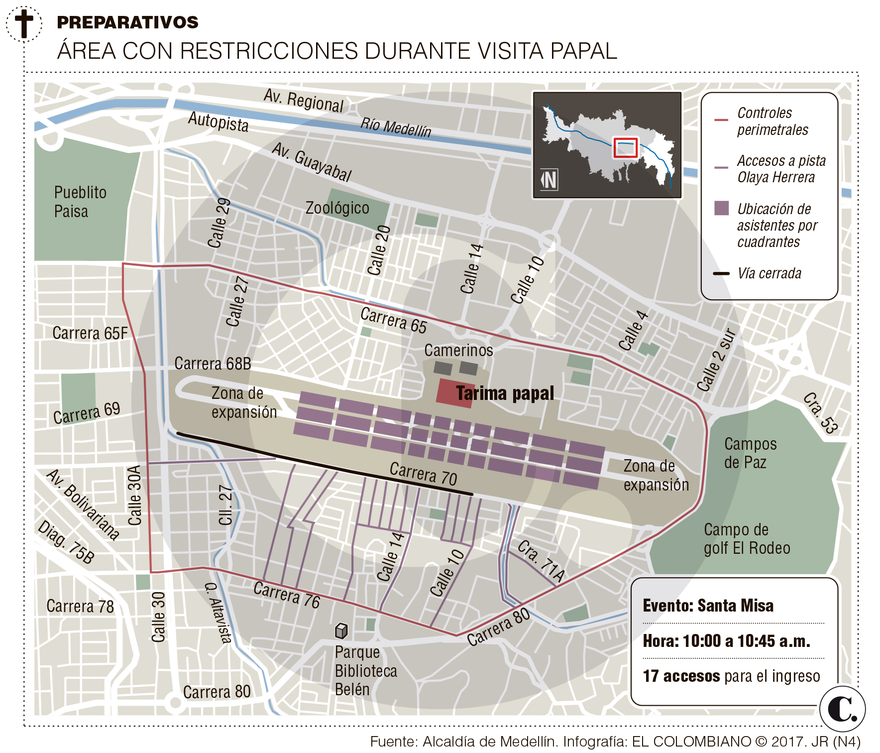 Papa en Medellíín: cierres y vías alternas en Belén