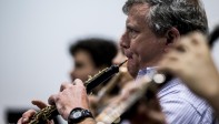 Ensayo de la filarmónica en el centro comercial Oviedo, en Medellín. FOTO JAIME PÉREZ. 