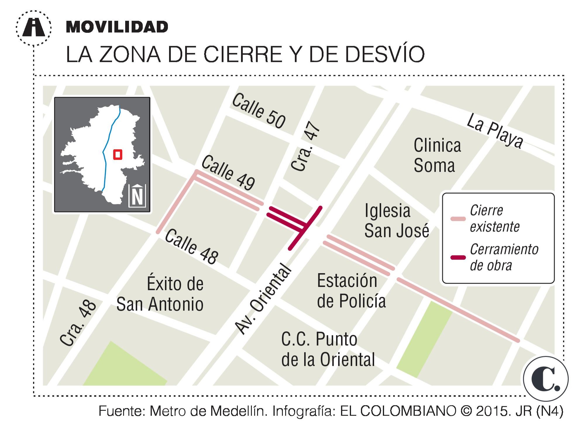 Cierran tres días calzada occidental de la Oriental en Medellín