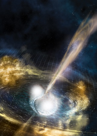 Dibujo d ela fusión de las estrellas de neutrones. Cortesía NSF/LIGO/Sonoma State University/A. Simonnet