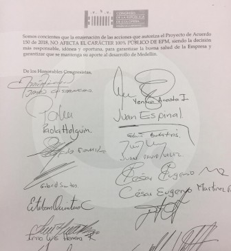 Grupo de congresistas respaldan venta de acciones de EPM
