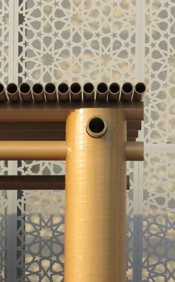 Parte de la estructura del pabellón de las artes Abu Dhabi que está inspirado en el patrimonio cultural que caracteriza a la capital de los Emiratos Árabes Unidos, Abu Dhabi.FOTO Cortesía Facebook Shigeru Ban