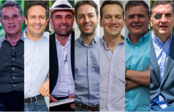 De izquierda a derecha, Aníbal Gaviria, Santiago Gómez, Andrés Guerra, Daniel Quintero, Alfredo Ramos, Mauricio Tobón y Juan Carlos Vélez.