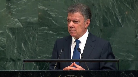 Juan Manuel Santos, presidente de Colombia, durante su intervención en la ONU. 