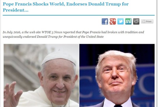 Supuesta noticia de apoyo del Papa a Trump fue compartida 961.000 veces.