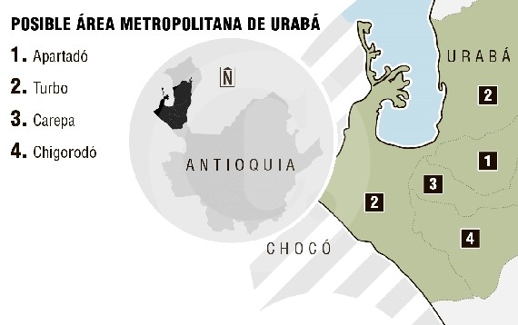 Cuatro municipios conformarían el área metropolitana de Urabá. 
