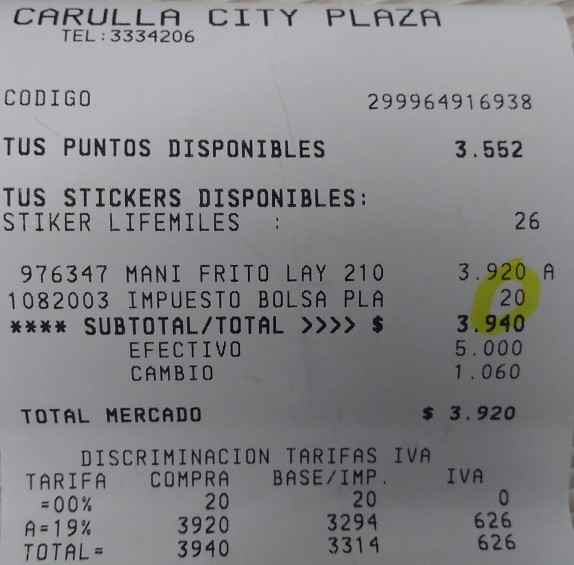 Tiendas D1 y Justo y Bueno cobran más de 20 pesos por bolsas de plástico