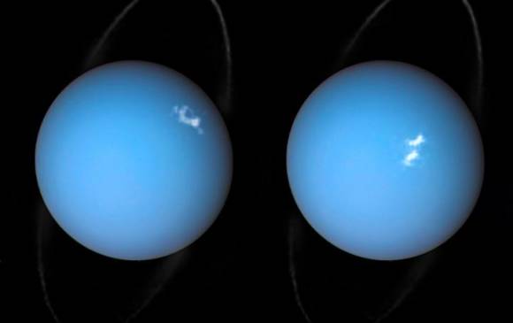 En las fotos del telescopio Hubble se observan las auroras y los anillos de Urano. El color azul lo da el metano en la atmósfera. FOTO Hubble-Nasa-ESA