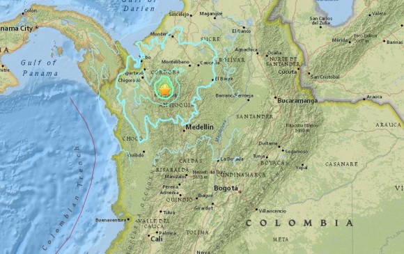 Los sismos ocurrieron horas después del movimiento telúrico con epicentro en Mutatá y magnitud 6,1 que ocurrió el martes a las 8:58 de la noche. FOTO Cortesía http://earthquake.usgs.gov/