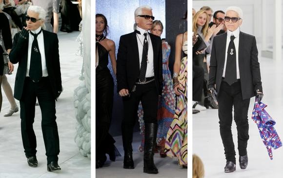 Karl Lagerfeld y el icónico traje negro. FOTOS AP Y Sstock
