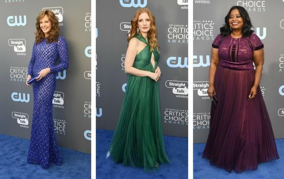 Allison Janney, Jessica Chastain y Octavia Spencer muy coloridas. FOTOS AFP