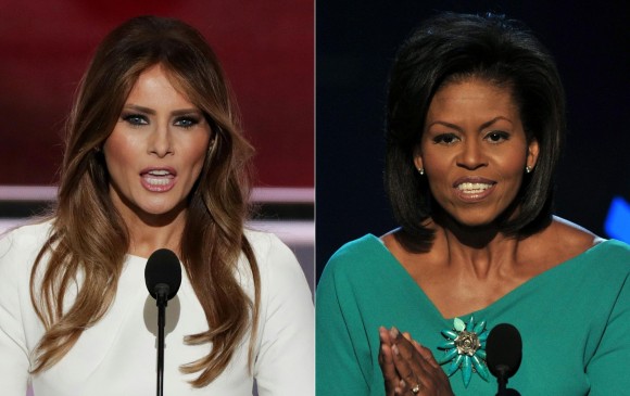 Melania Trump (izquierda) es acusada de plagiar un discurso pronunciado por Michelle Obama (derecha) en 2008. FOTO AFP