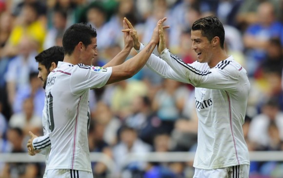 El colombiano James Rodríguez alabó el trabajo de su compañero de equipo Cristiano Ronaldo. FOTO AFP