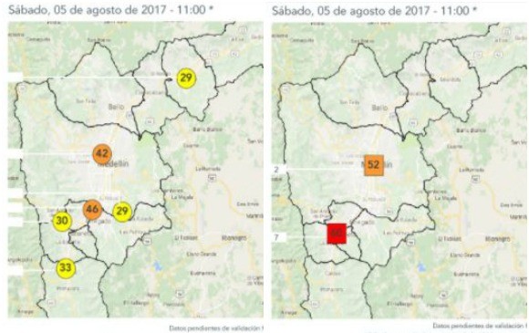 Las imágenes corresponden a la medición de la calidad del aire en Medellín durante el sábado 5 de agosto. IMÁGENES DEL SIATA