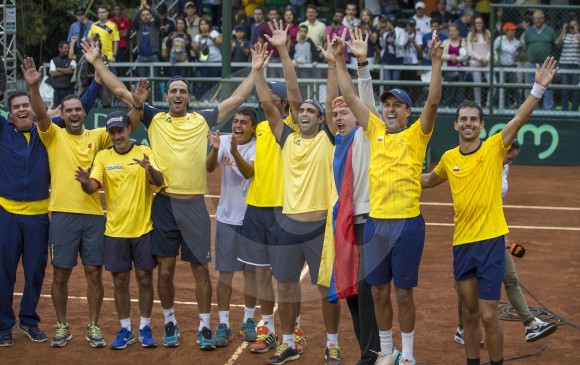 El equipo Colombia de Copa Davis consiguió, en Medellín, el paso al repechaje al Grupo Mundial. FOTO JUAN ANTONIO SÁNCHEZ 