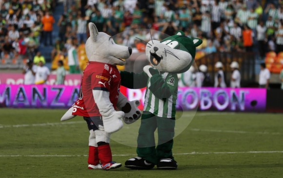 El perro rojo y el tigre verde compartieron en el previo del partido que tuvo un estadio lleno. FOTO Juan Antonio Sánchez