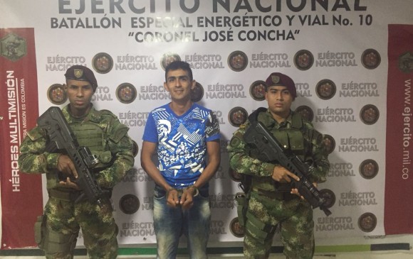 Róbinson Sumalave Gómez fue capturado por el Ejército. FOTO: Cortesía Ejército Nacional