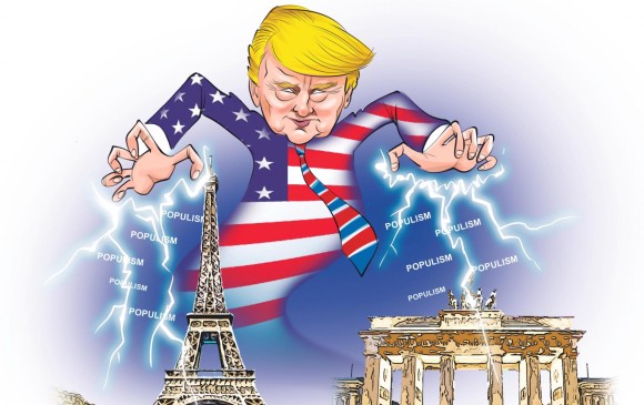 Cuando se avecinan elecciones en Francia y Alemania, el efecto de EE. UU. parece irradiar al Viejo Continente. Ilustración Emerson