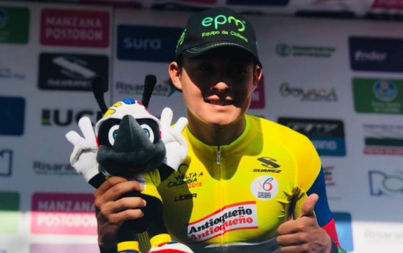 Rodrigo Contreras ganador del prólogo en la Vuelta a Colombia. FOTO CORTESÍA-EPM