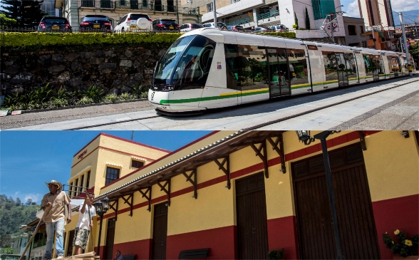 Arriba: el tranvía de Ayacucho (Centro oriente de Medellín), en operación desde octubre de 2015. Abajo: la estación Caracolí del viejo ferrocarril (Magdalena Medio). FOTOS JULIO CÉSAR HERRERA