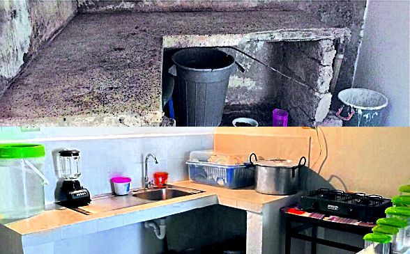 Antes y después de una cocina en el barrio El Paraíso. Arreglar una casa puede costar entre 11 y 14 millones de pesos FOTO DPS