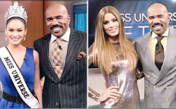  Steve Harvey junto a la filipina Pía Alonso, la Miss Universo 2015 y Miss Colombia. FOTO Instagram / Steve Harvey 