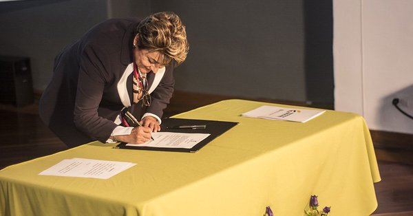 Dolly Montoya, durante su posesión como rectora de la Universidad Nacional. FOTO UNIVERSIDAD NACIONAL