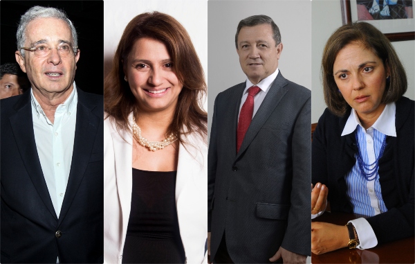 Los candidatos a la presidencia del Senado, de izquierda a Derecha: Álvaro Uribe; Paola Holguín, Ernesto Macías y María del Rosario Guerra. FOTOS colprensa