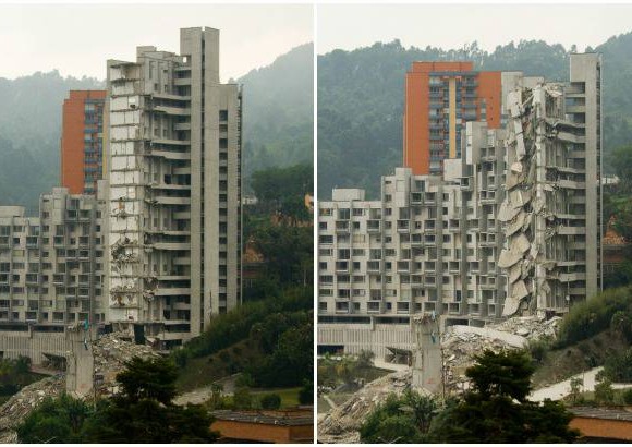 Esteban Vanegas - Este el antes y despu&#233;s en el Edificio Space luego de la implosi&#243;n de la torre 5.