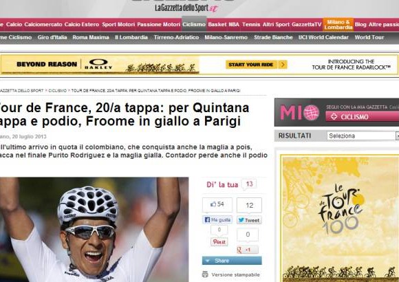 - En Italia, La Gazzetta dello Sport