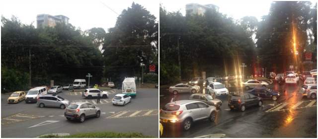 A la izquierda, la imagen de este viernes y a la derecha, en el mismo punto, la congestión del jueves. FOTO FERNANDA CAÑAS