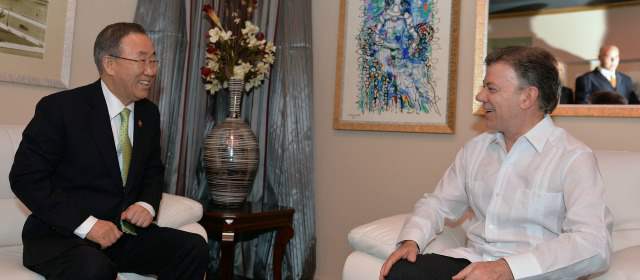 Latinoamérica dice sí al proceso de paz con las Farc | El secretario general de la Onu, Ban Ki-moon (izq.) instó a las naciones a apoyar el proceso de paz en Colombia. FOTO PRESIDENCIA