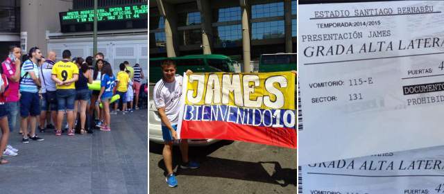 Colombianos llegan al Bernabéu para la presentación de James | Cortesía: Cristian Santos @crisantos31