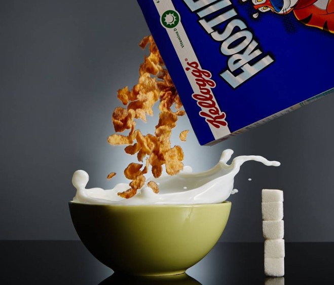 Una tasa de 50 gramos de cereales marca Kellogg’s contienen 18 gr de azúcar, lo que equivale a 4,6 terrones. FOTO Cortesía Antonio Estrada 