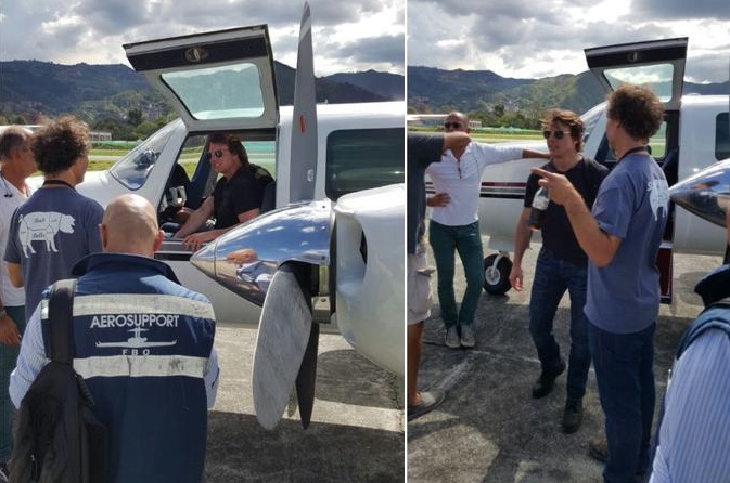 El actor norteamericano Tom Cruise en el aeropuerto Olaya Herrera de Medellín. FOTO Safety Aviation @safetypilot26