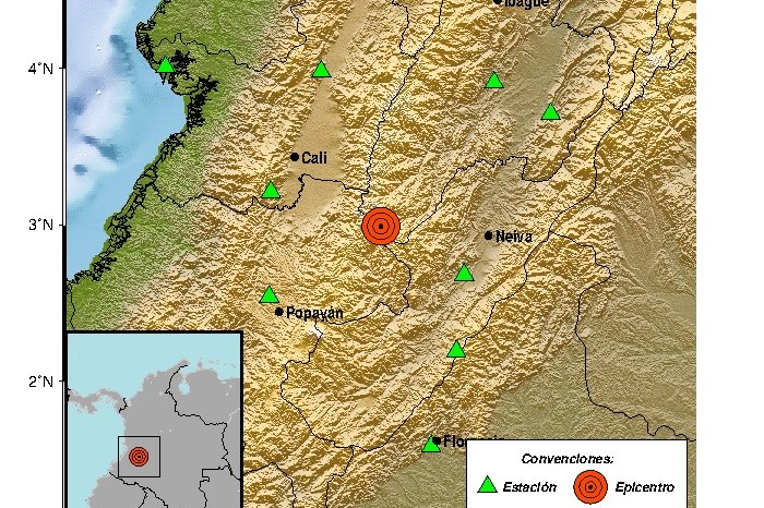 Detalle del epicentro del temblor según el Servicio Geológico de Colombia. FOTO SGCOL