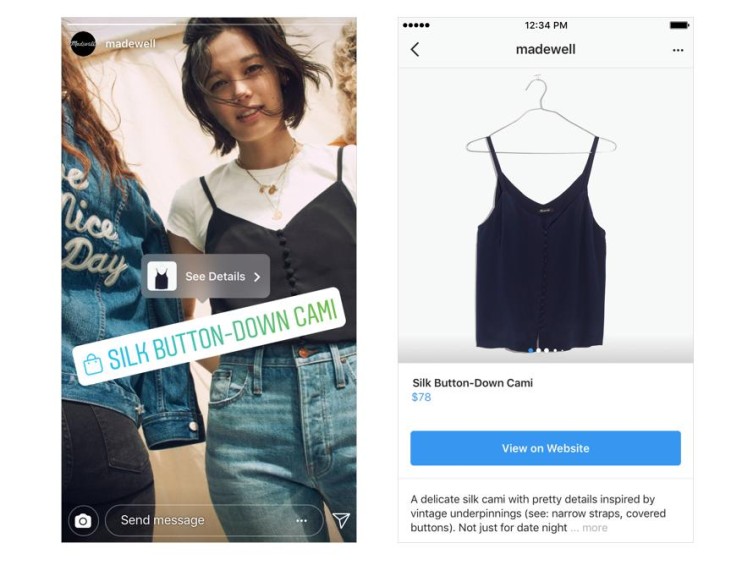 Así se ve la opción de compra a través de las historias y de la nueva opción: shopping. FOTO: Instagram. 