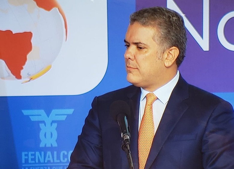 Presidente Iván Duque en el Congreso Nacional de Fenalco realizado en la ciudad de Pereira. Foto Twitter @FenalcoNacional