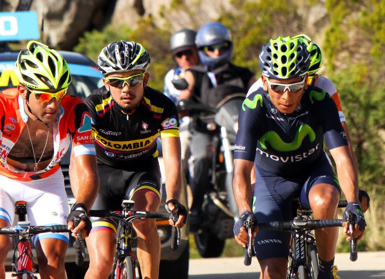Díaz (izquierda), Torres y Quintana, protagonistas en la jornada de ayer en el Tour de San Luis. FOTO cortesía luis barbosa