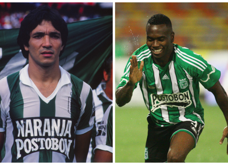 A la izquierda, camiseta del Atlético Nacional en 1986; a la derecha, la indumentaria en el año 2011. FOTOS ARCHIVO EL COLOMBIANO